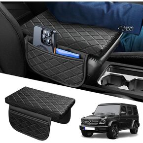 Upgraded Center Console Armrest Cover with Side Pockets, Thickened Leather Car Armrest Cover with 2 Storage Bags, Universal Car Center Console Cover Interior Accessories for Most Vehicles in Kuwait