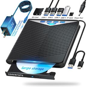 محرك أقراص DVD خارجي، واجهة USB-A+Type-c، متوافق مع محرك أقراص DVD المحمول، محرك أقراص CD/DVD للقراءة والكتابة متوافق مع Windows7-11/Mac OS in Kuwait