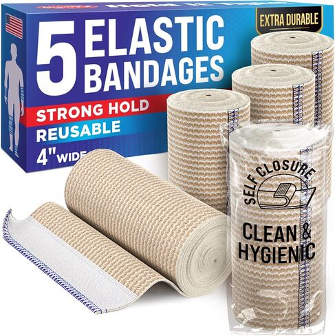 Premium Elastic Bandage Wrap - 6" (2pk) - Strong Compression - Self-Closing Reusable Bandages for Legs, Knee, Abdomen, Lymphedema - Body Wrap in Saudi Arabia