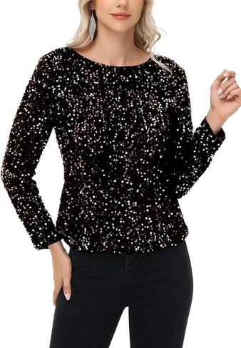 Anna-Kaci Women's Sequin Tops Sparkly Long Sleeve Glitter Evening Party Concert Shirt Blouse in Saudi Arabia