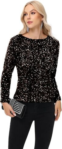 Anna-Kaci Women's Sequin Tops Sparkly Long Sleeve Glitter Evening Party Concert Shirt Blouse in Saudi Arabia