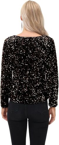 Anna-Kaci Women's Sequin Tops Sparkly Long Sleeve Glitter Evening Party Concert Shirt Blouse in Saudi Arabia