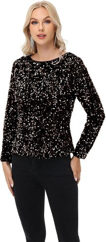 Anna-Kaci Women's Sequin Tops Sparkly Long Sleeve Glitter Evening Party Concert Shirt Blouse in Saudi Arabia