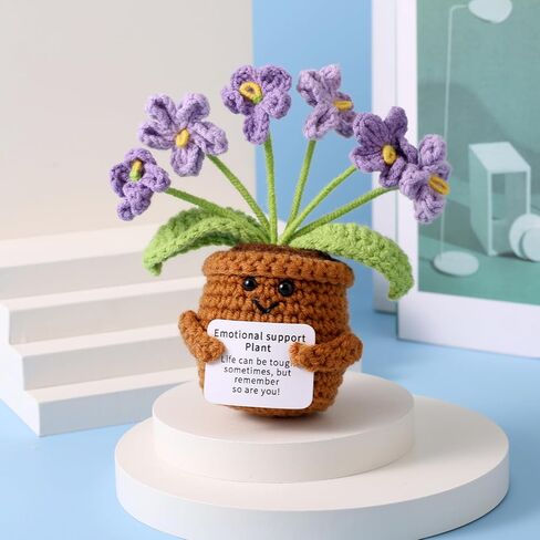إيجابية لا تنساني، وعاء زهور محبوك دمية عاطفية تدعم نبات الكروشيه من أجل لعبة تحفيزية ملهمة ديكور مكتب المنزل هدايا العودة إلى المدرسة (أرجواني متدرج) in Saudi Arabia