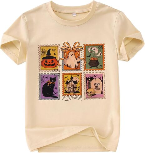 Halloween Shirts for Kids Girls Ghost Pumpkin Face Graphic T-Shirt Spooky Season Funny Print Short Sleeve Tee Tops in Saudi Arabia