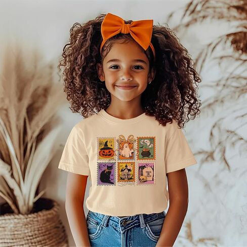 Halloween Shirts for Kids Girls Ghost Pumpkin Face Graphic T-Shirt Spooky Season Funny Print Short Sleeve Tee Tops in Saudi Arabia
