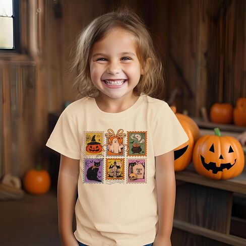 Halloween Shirts for Kids Girls Ghost Pumpkin Face Graphic T-Shirt Spooky Season Funny Print Short Sleeve Tee Tops in Saudi Arabia