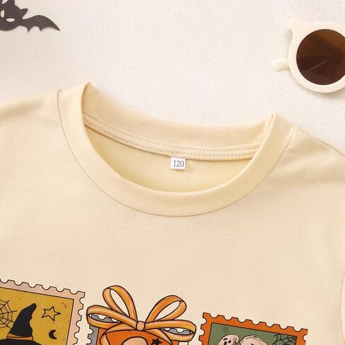 Halloween Shirts for Kids Girls Ghost Pumpkin Face Graphic T-Shirt Spooky Season Funny Print Short Sleeve Tee Tops in Saudi Arabia