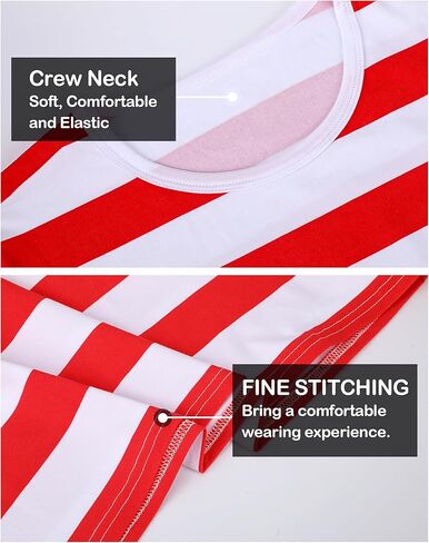 Halloween Costume for Women - 4 Pcs Red and White Striped Shirt Beanie Cap Socks Glasses for Halloween Cosplay in Kuwait