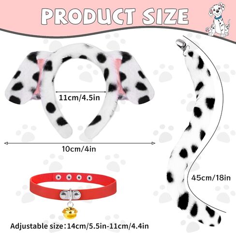 Dalmatian Costume Set, Dalmatian Ears Headband Tail for Women Girls, Halloween Cosplay Puppy Dog Dress Up Costume in Saudi Arabia