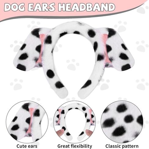 Dalmatian Costume Set, Dalmatian Ears Headband Tail for Women Girls, Halloween Cosplay Puppy Dog Dress Up Costume in Saudi Arabia