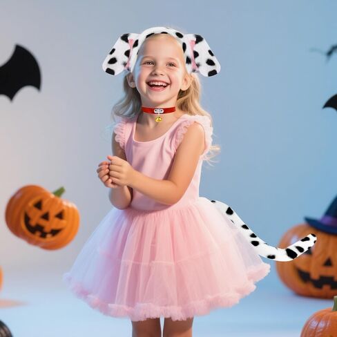 Dalmatian Costume Set, Dalmatian Ears Headband Tail for Women Girls, Halloween Cosplay Puppy Dog Dress Up Costume in Saudi Arabia