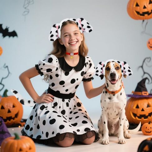 Dalmatian Costume Set, Dalmatian Ears Headband Tail for Women Girls, Halloween Cosplay Puppy Dog Dress Up Costume in Saudi Arabia