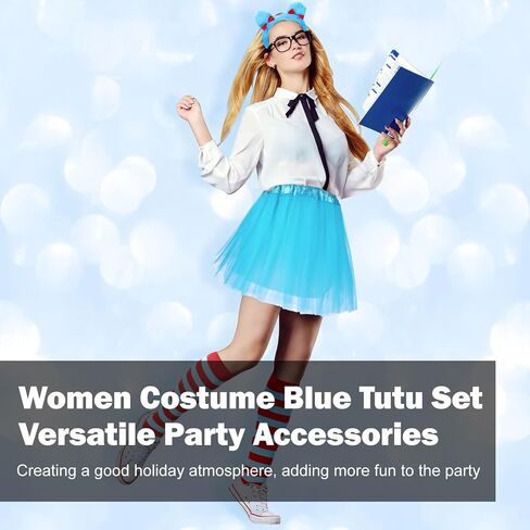 Striped Knee Socks, Long Arm Warmer Thumb Hole Stretchy Gloves, 3 Layered Tulle Tutu Skirt, Ponytails Headband for Costume in Saudi Arabia