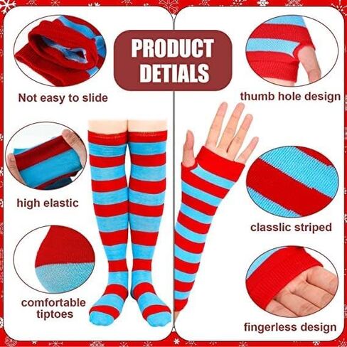 Striped Knee Socks, Long Arm Warmer Thumb Hole Stretchy Gloves, 3 Layered Tulle Tutu Skirt, Ponytails Headband for Costume in Saudi Arabia