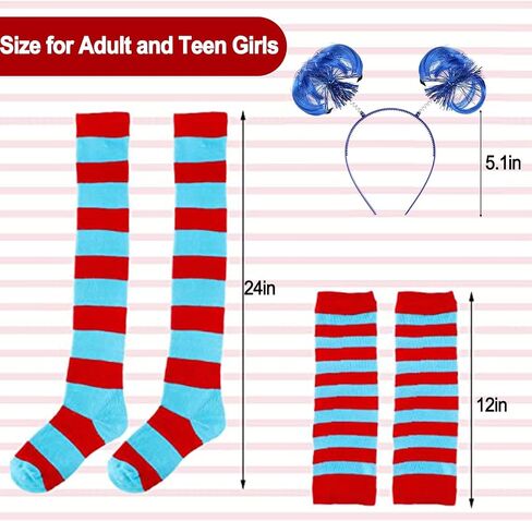 Striped Knee Socks, Long Arm Warmer Thumb Hole Stretchy Gloves, 3 Layered Tulle Tutu Skirt, Ponytails Headband for Costume in Saudi Arabia
