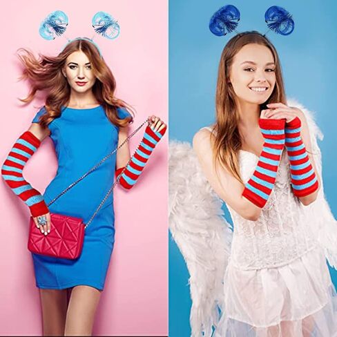 Striped Knee Socks, Long Arm Warmer Thumb Hole Stretchy Gloves, 3 Layered Tulle Tutu Skirt, Ponytails Headband for Costume in Saudi Arabia