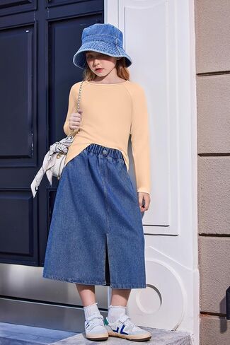 Arshiner Girls Raglan Long Sleeve Shirts Crew Neck Soft Casual Tunic Tops Kids Girls Basic Tees Blouses in Saudi Arabia