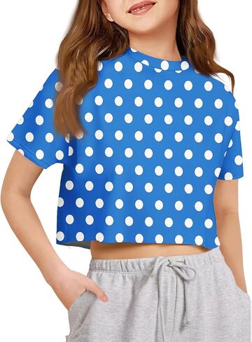 تي شيرت صيفي كاجوال بأكمام قصيرة ورقبة دائرية وأكمام قصيرة للفتيات in Kuwait