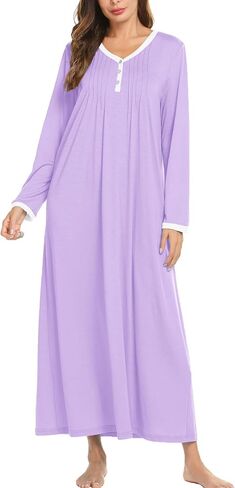 Ekouaer Cotton Nightgowns for Women Long Sleeve Nightgown Full Length Night Gown Soft Comfy Nightdress Button Sleep Shirts in Saudi Arabia