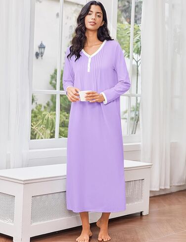 Ekouaer Cotton Nightgowns for Women Long Sleeve Nightgown Full Length Night Gown Soft Comfy Nightdress Button Sleep Shirts in Saudi Arabia