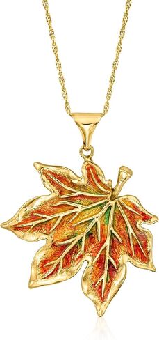 Ross-Simons Italian Multicolored Enamel Maple Leaf Pendant Necklace in 18kt Gold Over Sterling in Saudi Arabia