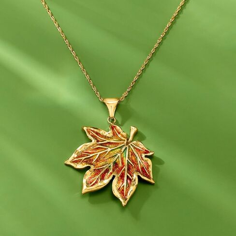 Ross-Simons Italian Multicolored Enamel Maple Leaf Pendant Necklace in 18kt Gold Over Sterling in Saudi Arabia
