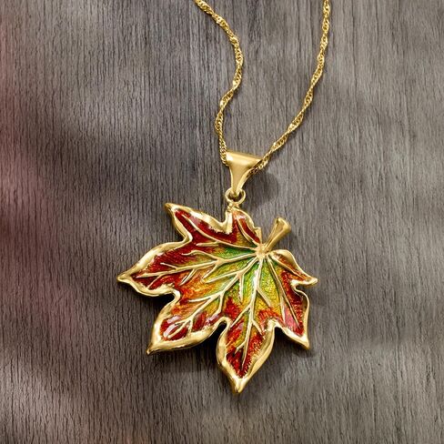 Ross-Simons Italian Multicolored Enamel Maple Leaf Pendant Necklace in 18kt Gold Over Sterling in Saudi Arabia