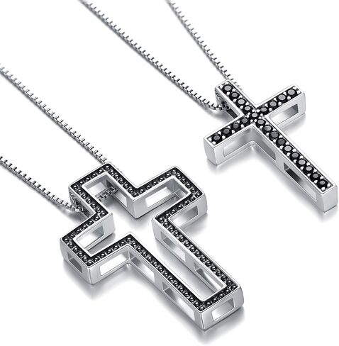 SOULMEET Matching Cross Couple Crosses Necklace with Diamond Cut CZ Always Be with You Silver Faith Crosses Set Necklace for Mother Family Sisters Friends Relationship in Saudi Arabia