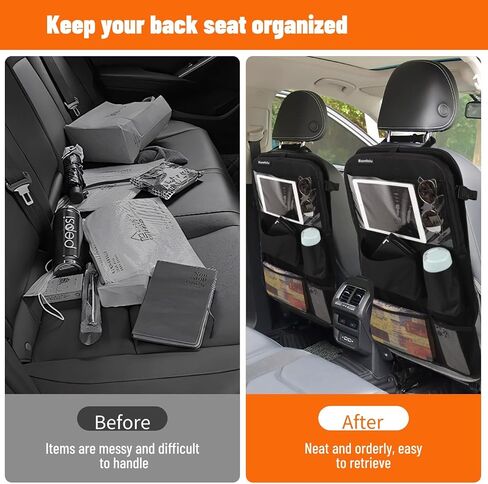 2 Pack Car Backseat Organizer with Foldable Table Tray, 12 Storage Pockets, Cup Holder Strap, Kick Mats Protector and Tablet Holder for Family Travel Essentials (Black) in Saudi Arabia