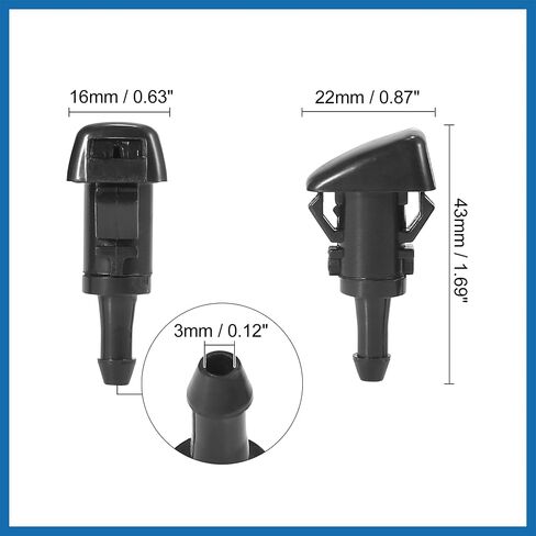 Front Windshield Wiper Nozzles for Chrysler Town Country for Dodge Grand Caravan with Gaskets - Pack of 2 Black Item Replacement in Saudi Arabia