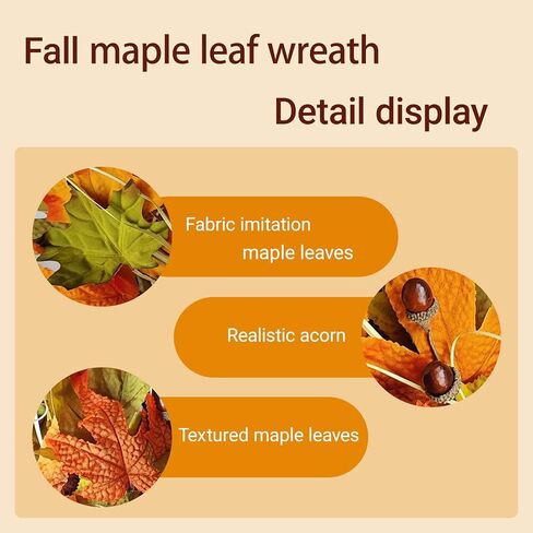 إكليل الخريف للباب الأمامي لعيد الشكر مقاس 22 بوصة، إكليل الخريف مصنوع يدويًا مع أوراق القيقب والجوز، ديكور حصاد المزرعة للشرفة المعلقة في الأماكن المغلقة والخارجية، ديكور الهالوين in Kuwait