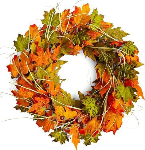 إكليل الخريف للباب الأمامي لعيد الشكر مقاس 22 بوصة، إكليل الخريف مصنوع يدويًا مع أوراق القيقب والجوز، ديكور حصاد المزرعة للشرفة المعلقة في الأماكن المغلقة والخارجية، ديكور الهالوين in Kuwait