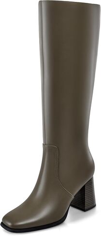 MIRAAZZURRA Knee High Boots Women Square Toe Chunky Heel Tall Boots Side Zipper Long Boots for Date Party Wedding Dress in Kuwait