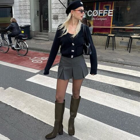 MIRAAZZURRA Knee High Boots Women Square Toe Chunky Heel Tall Boots Side Zipper Long Boots for Date Party Wedding Dress in Kuwait