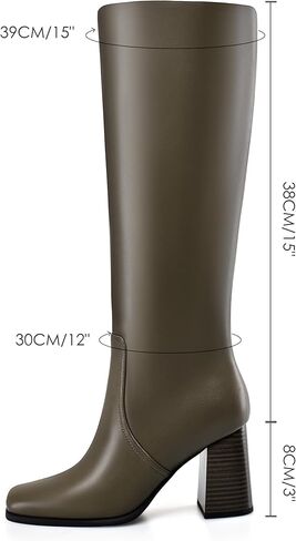 MIRAAZZURRA Knee High Boots Women Square Toe Chunky Heel Tall Boots Side Zipper Long Boots for Date Party Wedding Dress in Kuwait