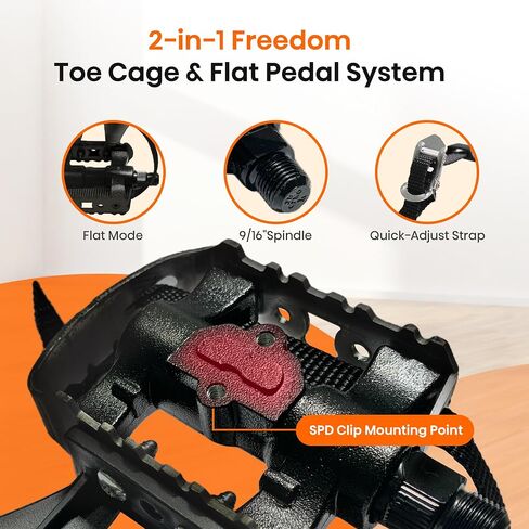 SPD Bike Pedals Delta Compatible 9/16'' with Toe Cages, Mountain Bike Peloton Pedals for Regular Shoes & Clipless Shoes, Bicycle Pedals Convert Look Delta Pedals to Dual Function Pedals in Saudi Arabia