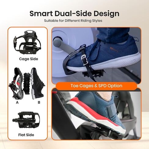 SPD Bike Pedals Delta Compatible 9/16'' with Toe Cages, Mountain Bike Peloton Pedals for Regular Shoes & Clipless Shoes, Bicycle Pedals Convert Look Delta Pedals to Dual Function Pedals in Saudi Arabia