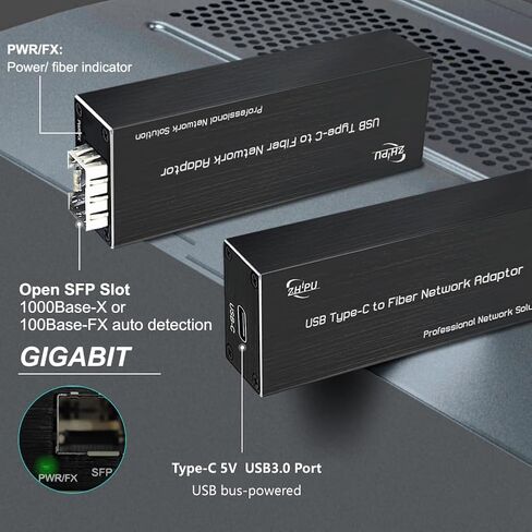 محول شبكة USB C إلى الألياف، USB3.0 Type C إلى 100/1000base-X SFP Gigabit Network Card، مدعوم لأنظمة التشغيل Windows وmacOS وLinux in Kuwait