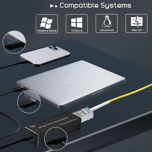 محول شبكة USB C إلى الألياف، USB3.0 Type C إلى 100/1000base-X SFP Gigabit Network Card، مدعوم لأنظمة التشغيل Windows وmacOS وLinux in Kuwait