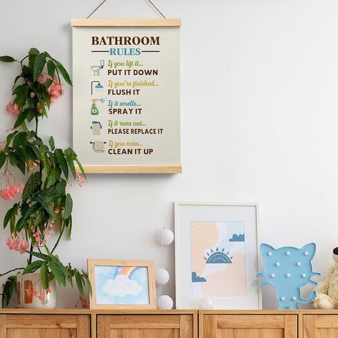 Ryeolo Kids Bathroom Wooden Poster Hanger Frame 12.5x17 Inch,Bathroom Rules Poster Hanger Frame,Toddler Boy Girl Bathroom Wall Art Decorbathroom Decor For Kids,Colorful Bathroom Decor in Saudi Arabia