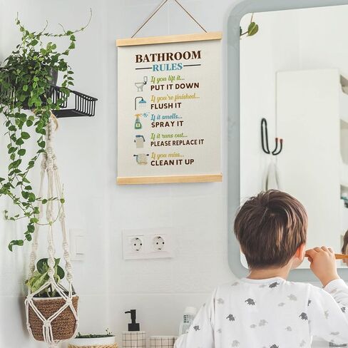 Ryeolo Kids Bathroom Wooden Poster Hanger Frame 12.5x17 Inch,Bathroom Rules Poster Hanger Frame,Toddler Boy Girl Bathroom Wall Art Decorbathroom Decor For Kids,Colorful Bathroom Decor in Saudi Arabia