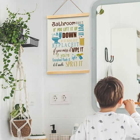 Ryeolo Kids Bathroom Wooden Poster Hanger Frame 12.5x17 Inch,Bathroom Rules Poster Hanger Frame,Toddler Boy Girl Bathroom Wall Art Decorbathroom Decor For Kids,Colorful Bathroom Decor in Saudi Arabia