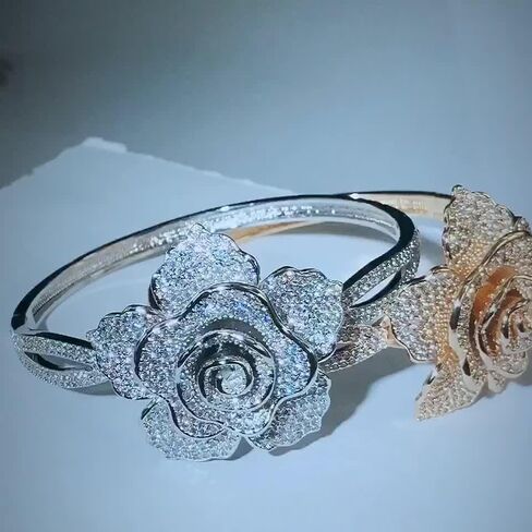 14K Gold Women's Moissanite Bangle, Super Sparkle Moissanite Diamond Cut with Fashion Creative Flower Design ，Dainty Ladies Wedding Jewelry in Saudi Arabia