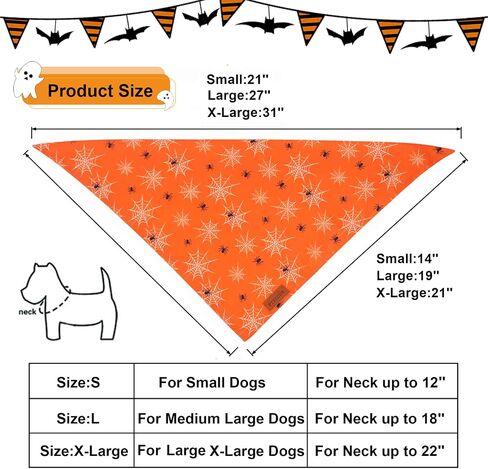 PTDECOR Halloween Dog Bandana, Ghost Pumpkin Dog Scarf, Large in Saudi Arabia