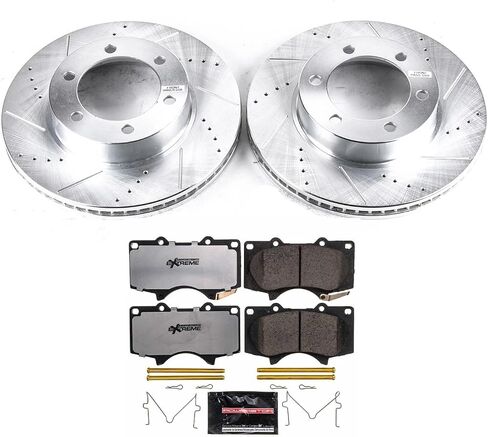 Power Stop Front Brake Kit For 2001 2002 2003 2004 2005 2006 2007 Toyota Sequoia - Truck & Tow Carbon Fiber Ceramic Brake Pads & Drilled and Slotted Rotors Replacement, K2324-36 in Saudi Arabia