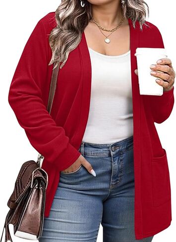 Halife Womens Plus Size Lightweight Cardigan Sweaters with Pockets Open Front Long Sleeve Cardigan (XL-5XL) in Kuwait