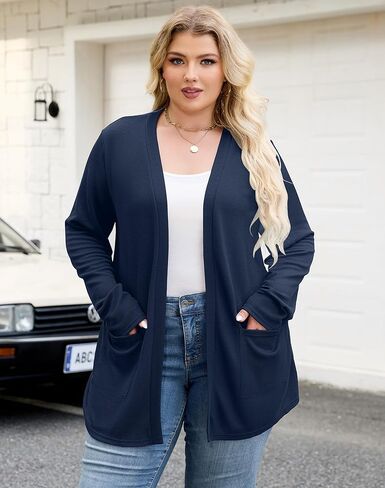 سترة صوفية نسائية خفيفة الوزن من Halife بمقاس كبير مع جيوب مفتوحة من الأمام وأكمام طويلة (XL-5XL) in Kuwait