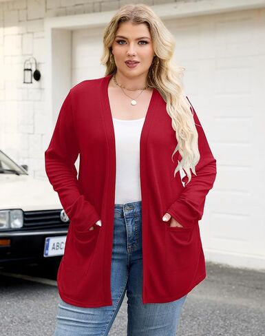 Halife Womens Plus Size Lightweight Cardigan Sweaters with Pockets Open Front Long Sleeve Cardigan (XL-5XL) in Kuwait