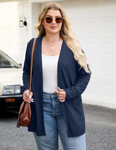 سترة صوفية نسائية خفيفة الوزن من Halife بمقاس كبير مع جيوب مفتوحة من الأمام وأكمام طويلة (XL-5XL) in Kuwait